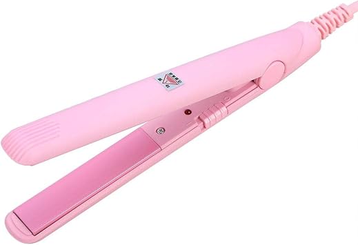 Hair Straightener Flat Iron, 2 in 1 Mini Bangs Hair Straightener Beauty Flat Iron Heating Curler Ceramic Tourmaline Plate StraightenerPink