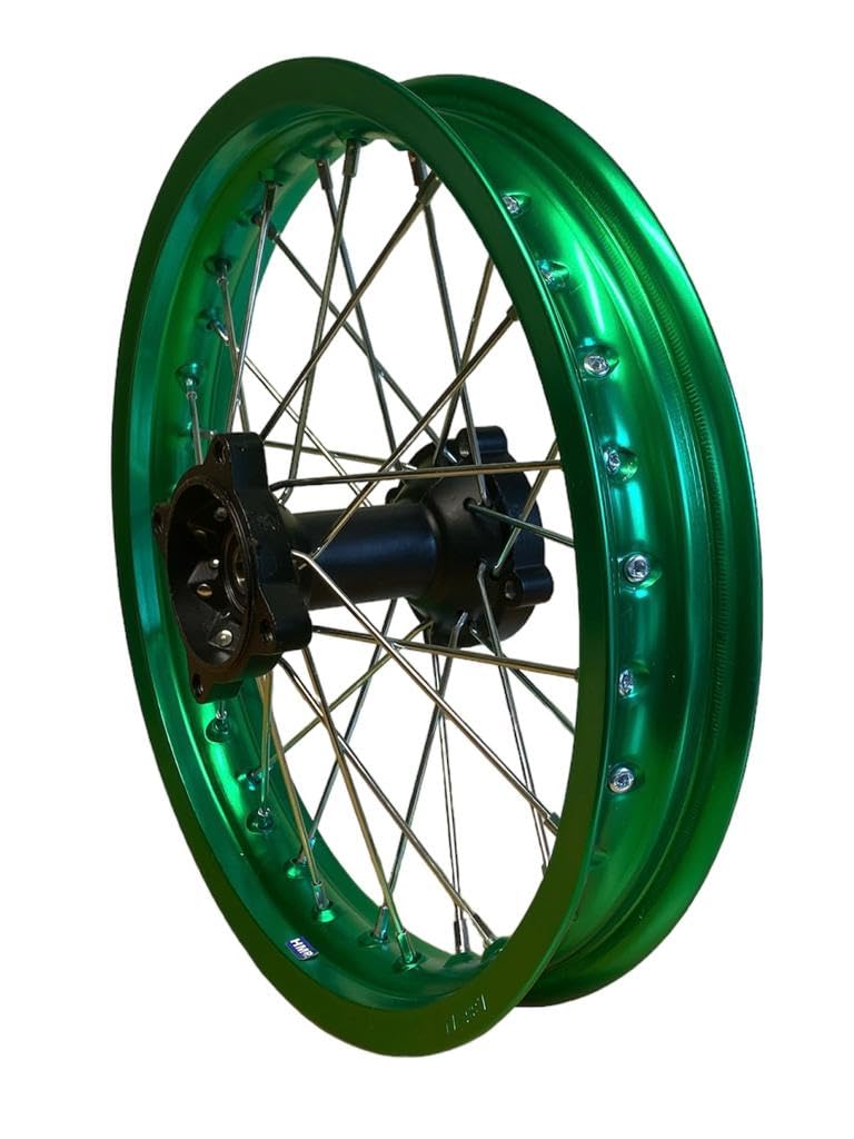 Llanta trasera de aluminio de 14 pulgadas, color verde, anodizada, tipo 2, adecuada para casi todos los modelos con eje de 15 mm, Dirt Bike, Pit Bike, XMOTOS, Motocross (verde)