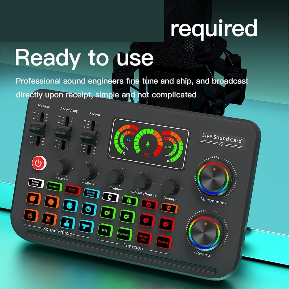 Mixer audio, Scheda audio dal vivo Streaming live Studio Mixer di registrazione Controller DJ Compatibile con Bluetooth