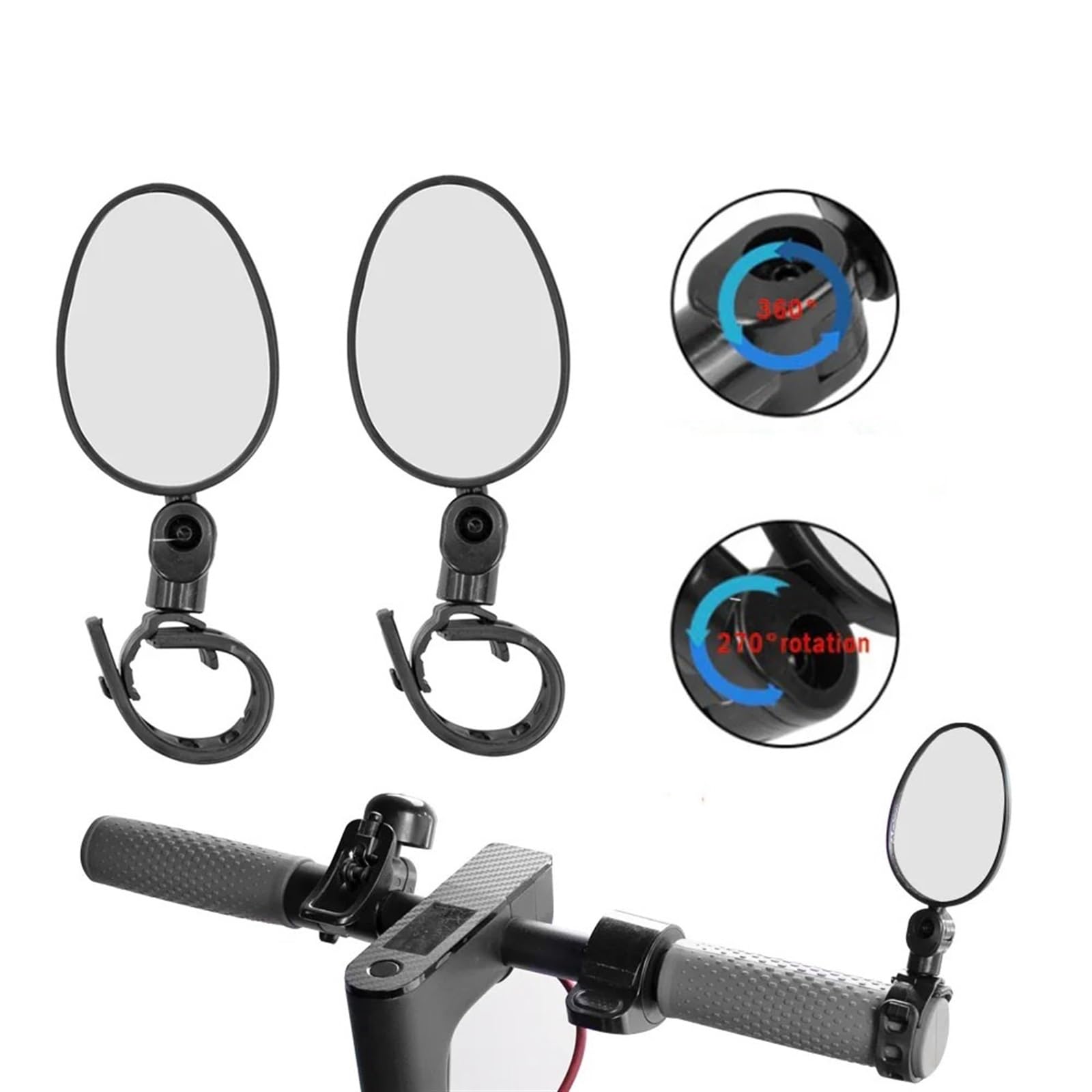 HABITZ Kompatibel for Xiaomi M365 1S PRO Mi3 Lenker-Rückspiegel, universeller Rückspiegel for Elektroroller, 360 Grad drehbar (Color : 2pc)