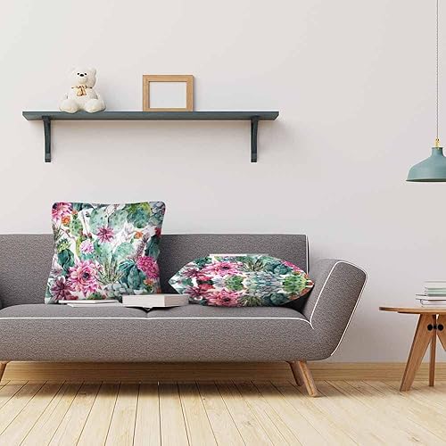 Miniatura 7 de Beabes Fundas de almohada bohemias en acuarela, cactus, flores, ramitas, plumas, flechas, hojas verdes, fundas de almohada decorativas, 2 juegos