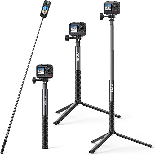 AKASO Palo selfie extensible de 47 pulgadas y un trípode Accesorios de cámara de acción para GoPro Hero 13/12/11/10/9/8/7/Max/DJI Osmo Action/AKASO
