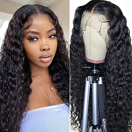 Lace Front Wigs Human Hair Water Wave 13x4 Human Hair Curly Wigs for Black Women 150% Density Glueless Lace Frontal Wigs Brazilian Virgin Human Hair Pre Plucked Bleached Knots 18 Inch Water Wave Wig