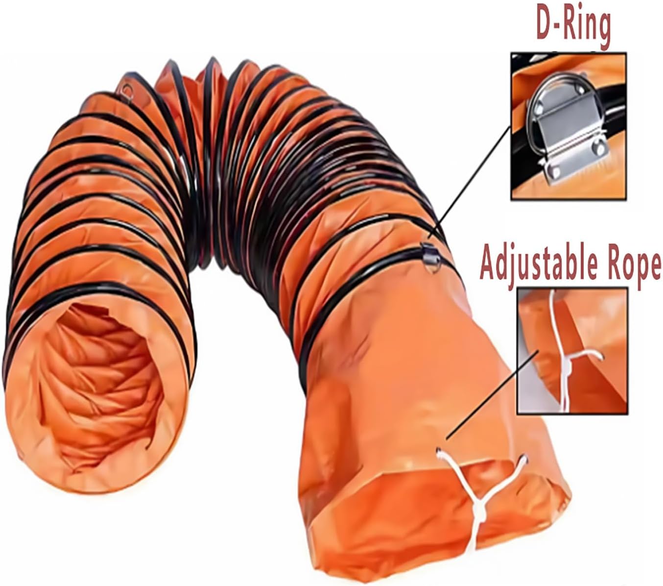 Ducting Hose PVC Flexible, Duct Hosing with D-Ring Hanging Strap and Adjustable Rope, Flame Retardant Ventilation Ducting for Utility Blower Fan(2m,200mm)