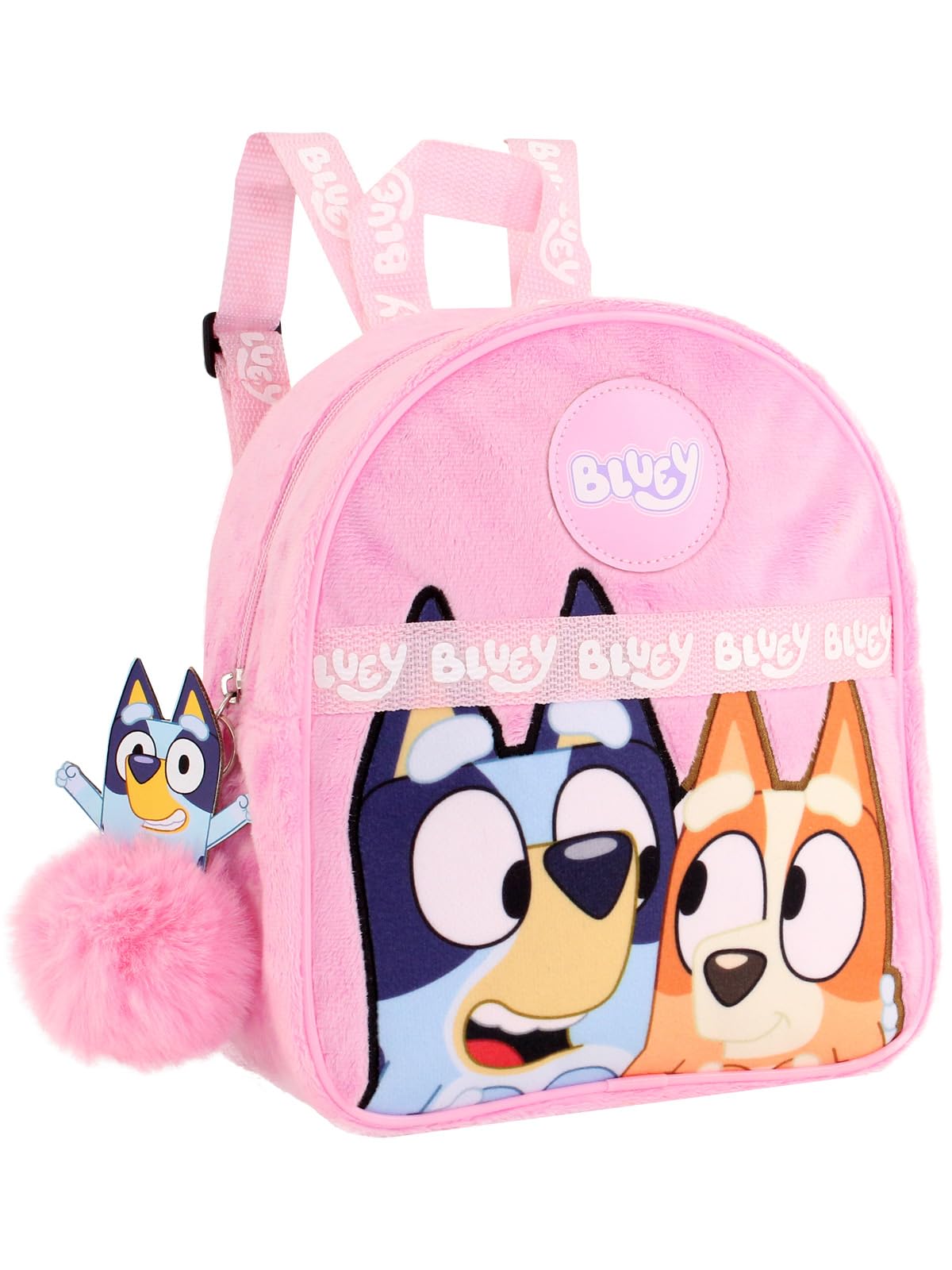 Bluey Backpack for Girls - Fluffy Fur Pink Kids Backpack Travel Purse for Children & Toddler School Bag Rucksack Handbag Ideal for Nursery and Daily