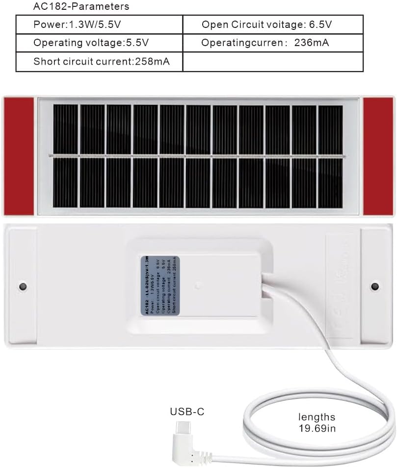 1pcs Solar Panel 1.3W5.5V, Suitable for Electric Blinds Smart Blinds, USB-C Plug Mobile Solar Power Generation, Installed on Window Solar Power Panel