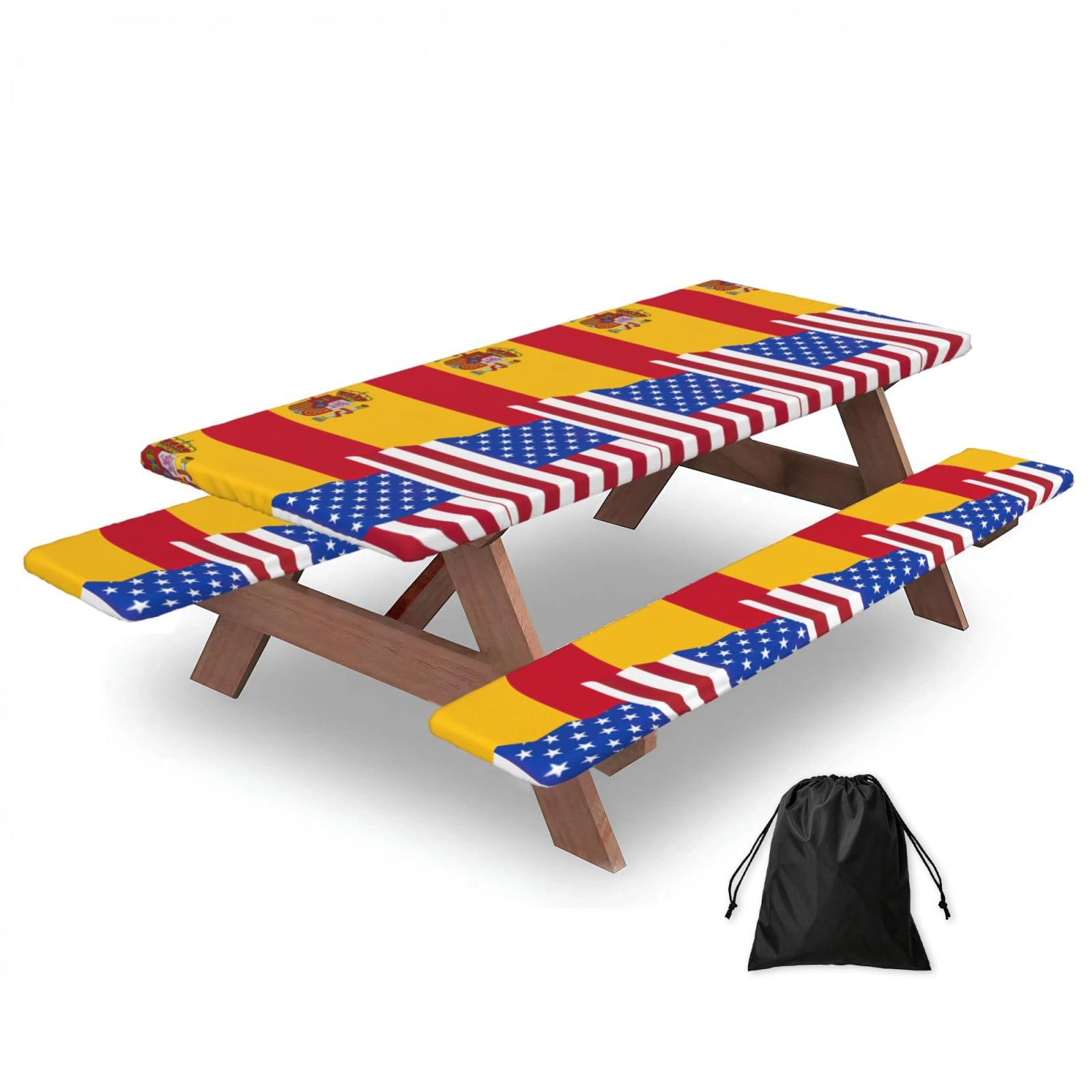American Spain Flag Print 3 Pack Wipeable Picnic Bench Cover And Table Cover Lightweight Table Cloth For Camping Outdoor