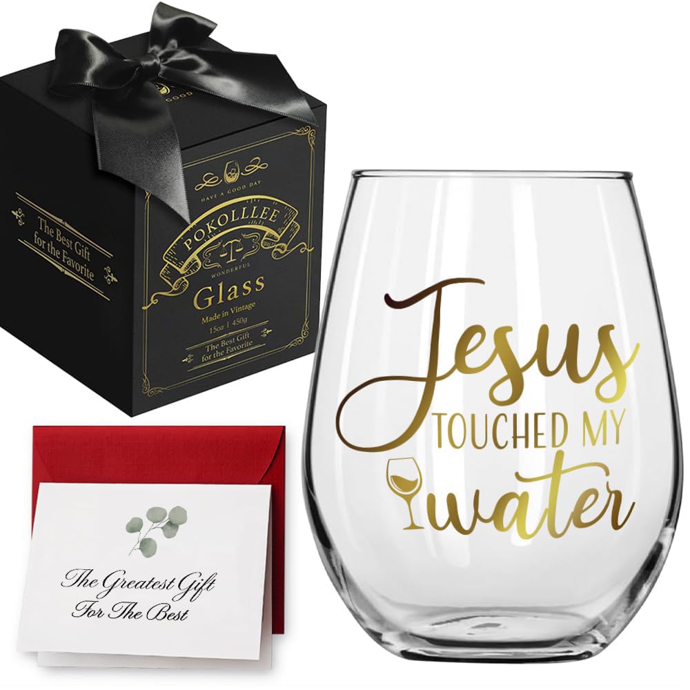 Jesus Touched My Water Wine Glass, Christian Birthday Gifts for Women, Mothers Day Gift, Inspirational Religious Birthday Gifts for Friends Mom Boss
