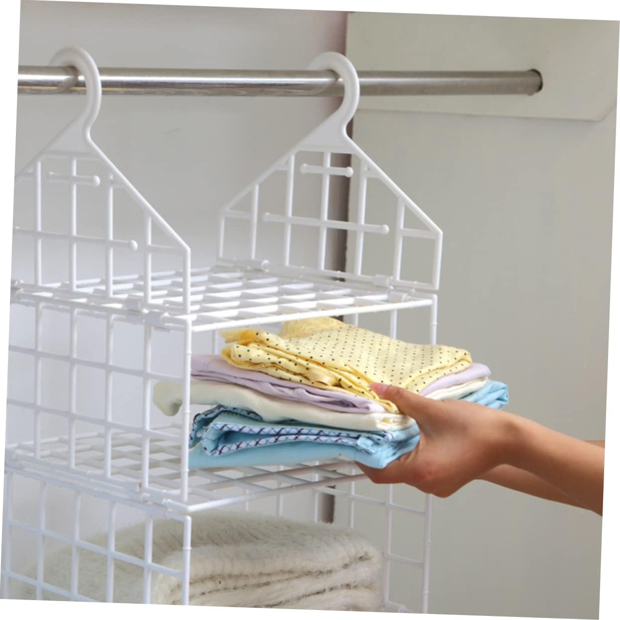 Levemolo Closet Hangers Space Saver Plastic Hanging Closet Shelf Organizer Grid Design White