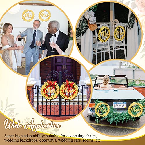 Fumete 2 Pieces Mr And Mrs Chair Signs Wedding Chair Decor Bride And Groom Acrylic Gold Wreath Hanging Sign For Wedding Celebration Proposal Party Decoration Supplies, 11 Inches #TOP6