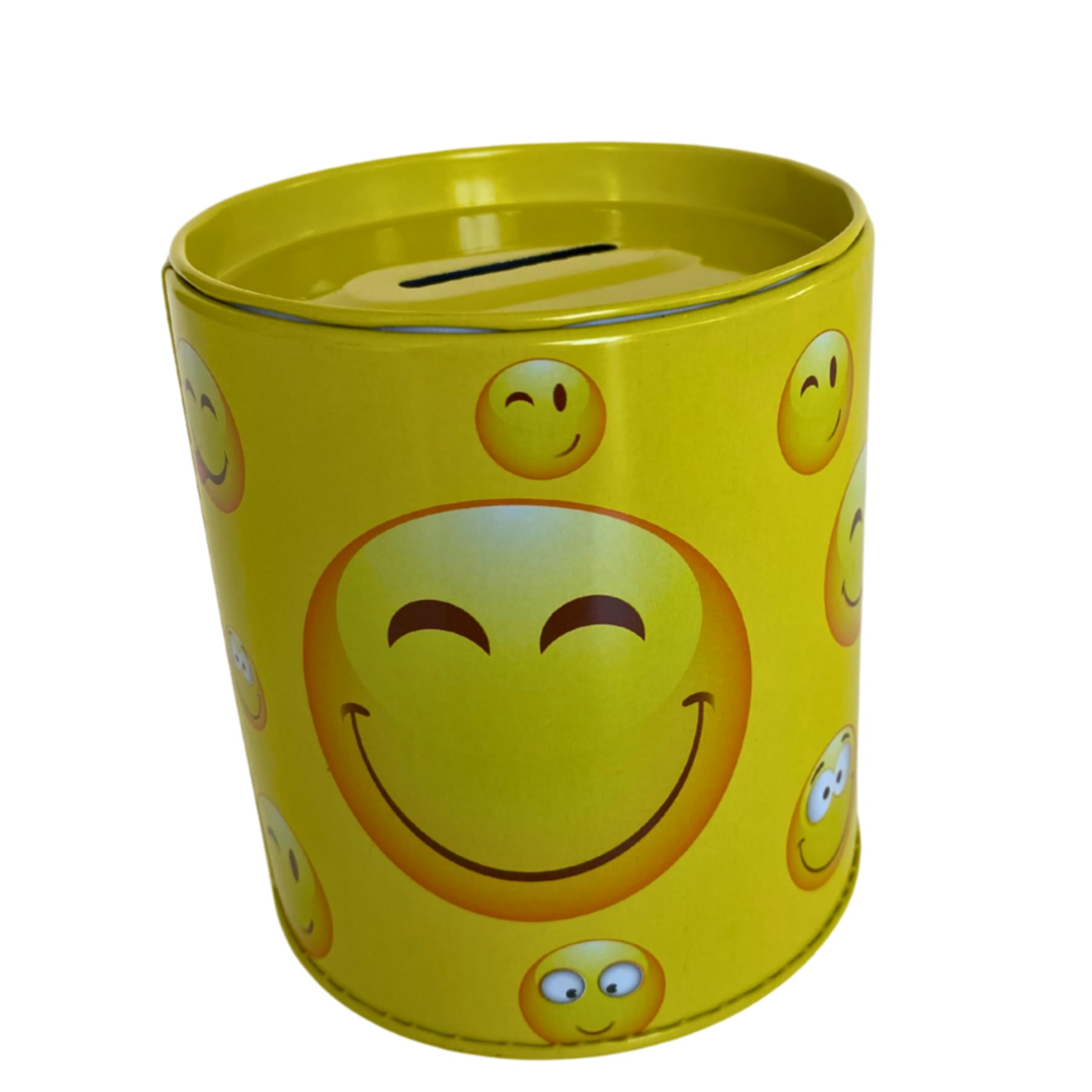 30s vintage MONEY BOX SAVE AND SMILE 貯金箱 Emoji Face Metal Coin Bank Money Saving Box, Yellow Smile Design