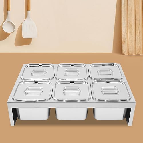 Miniatura 3 de Recipientes de condimentos de acero inoxidable, 6 estaciones de cobertura de pizza de 2.4 L, para preparar ingredientes y coberturas, recipientes de