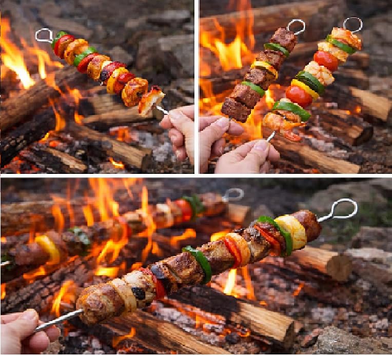 Dynore Stainless Steel Round Barbeque Skewers/Rods, 10 Inch, Set of 12 | Tandoor Sticks for Frying, Grilling & Roasting 2