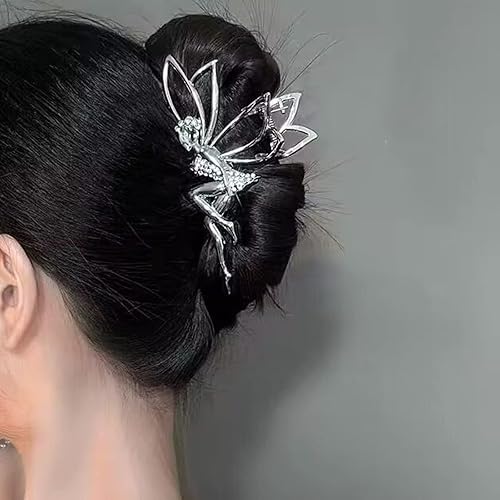Pixie - Pinza de pelo con alas de mariposa para el cabello pinza de pinza para cabello grueso para mujeres plateado