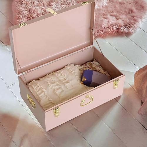 Miniatura 49 de Vixdonos Juego de 2 baúles decorativos de almacenamiento de caja de metal con asa (blanco con cierres de bronce) Blanco con cierres de bronce,Beige