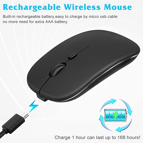 Miniatura 3 de Ratón inalámbrico recargable de 2.4 GHz y Bluetooth, para Bluetooth para laptop, PC, Mac, iPad Pro, computadora, tablet, Android, color negro