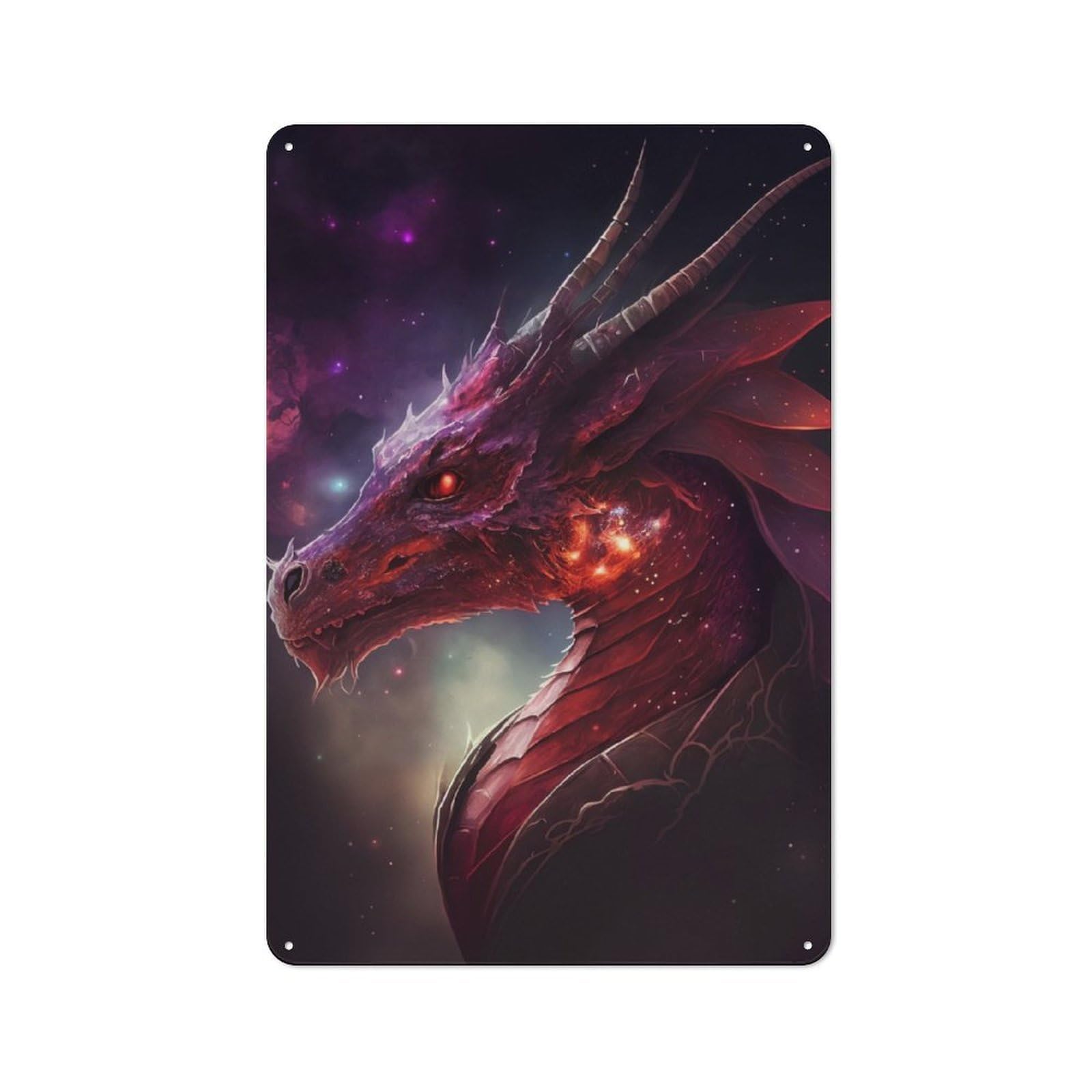 Junmoney Red Space Dragon Metal Plaque 30X20cm With For Workshop Wall, Retro Decor, For Garage, Workshop And Man Cave Decoration