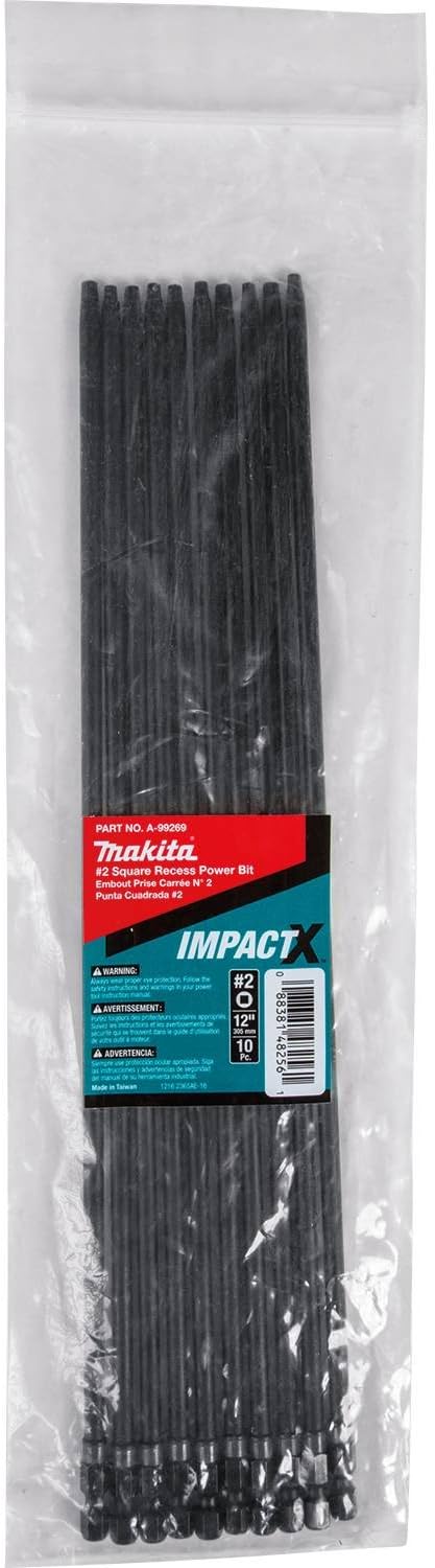 Makita A-99269 Impactx #2 Square Recess 12″ Power Bit, 10 Pack, Bulk