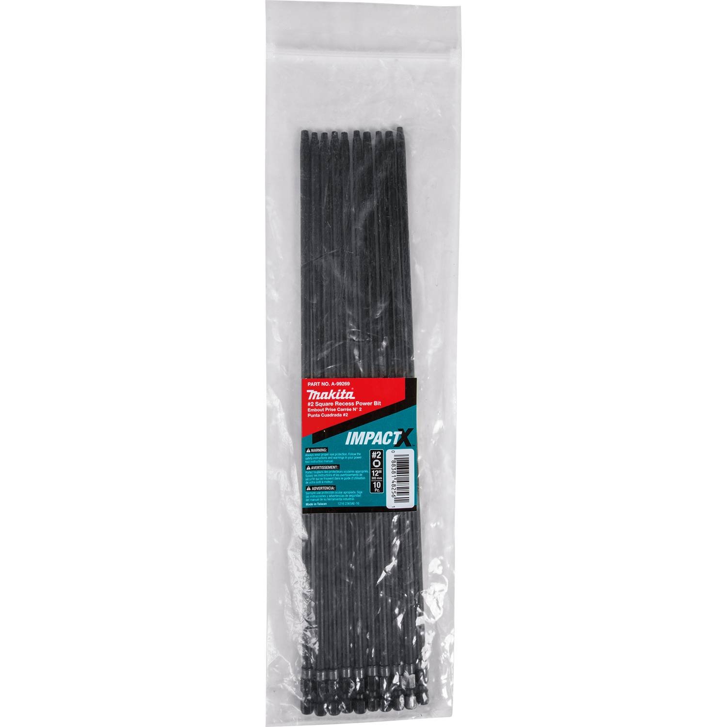 Makita A-99269 Impactx #2 Kwadratowy wkład 30,5 cm Power Bit, 10 sztuk, luzem