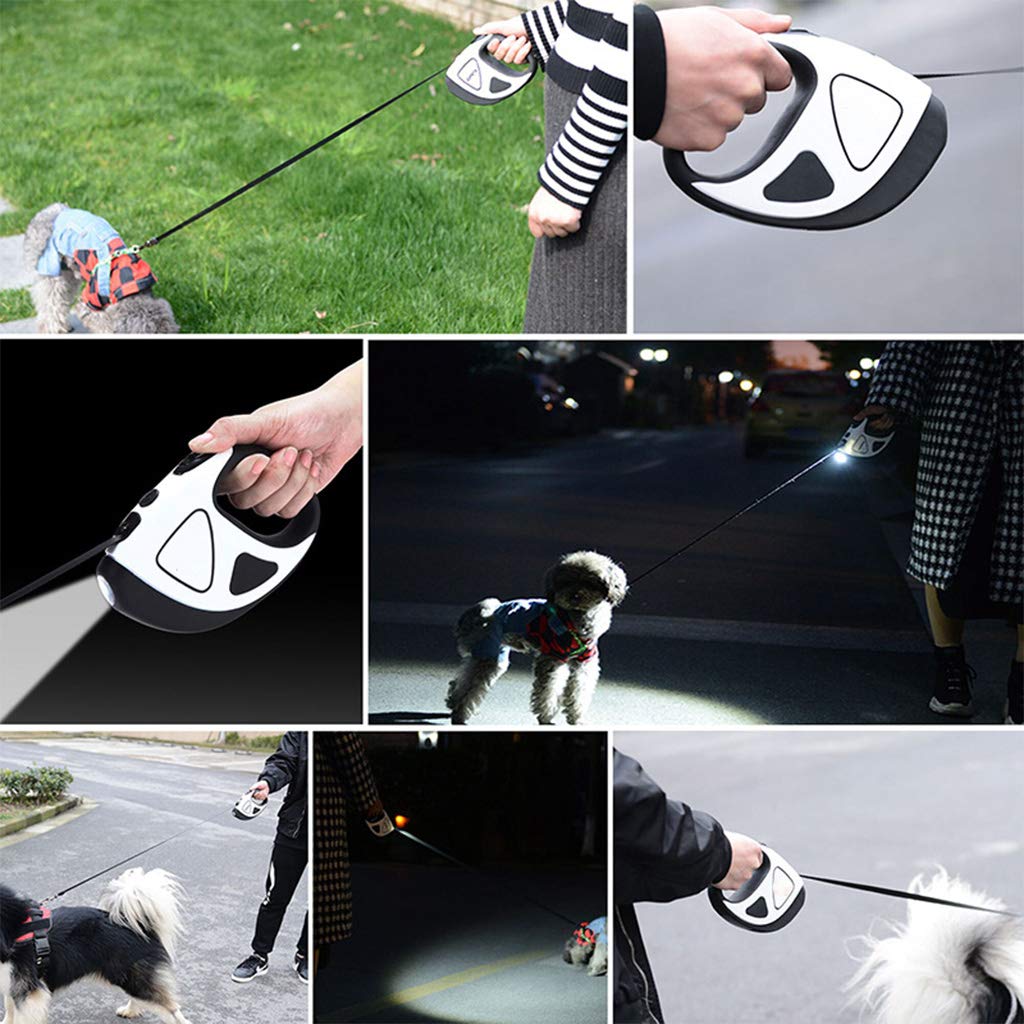 Laisse extensible verrouillable pour chiens de taille moyenne et grande avec lumière
