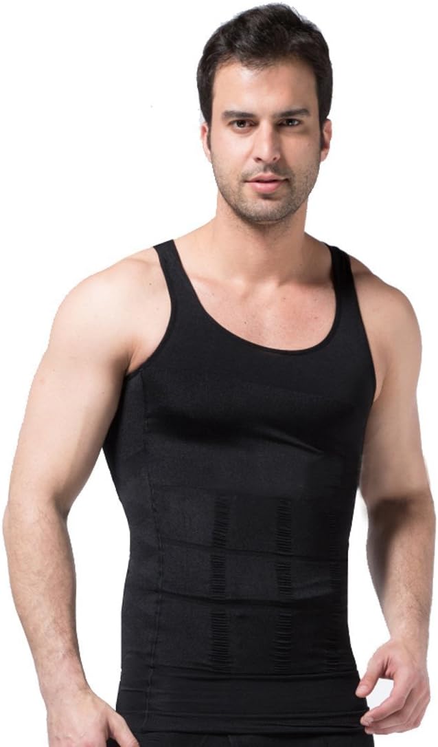 ZEROBODYS Men's Shaper Sleeveless Undershirt Elastic Body Vest Top SS-M01 (Black,XXL)