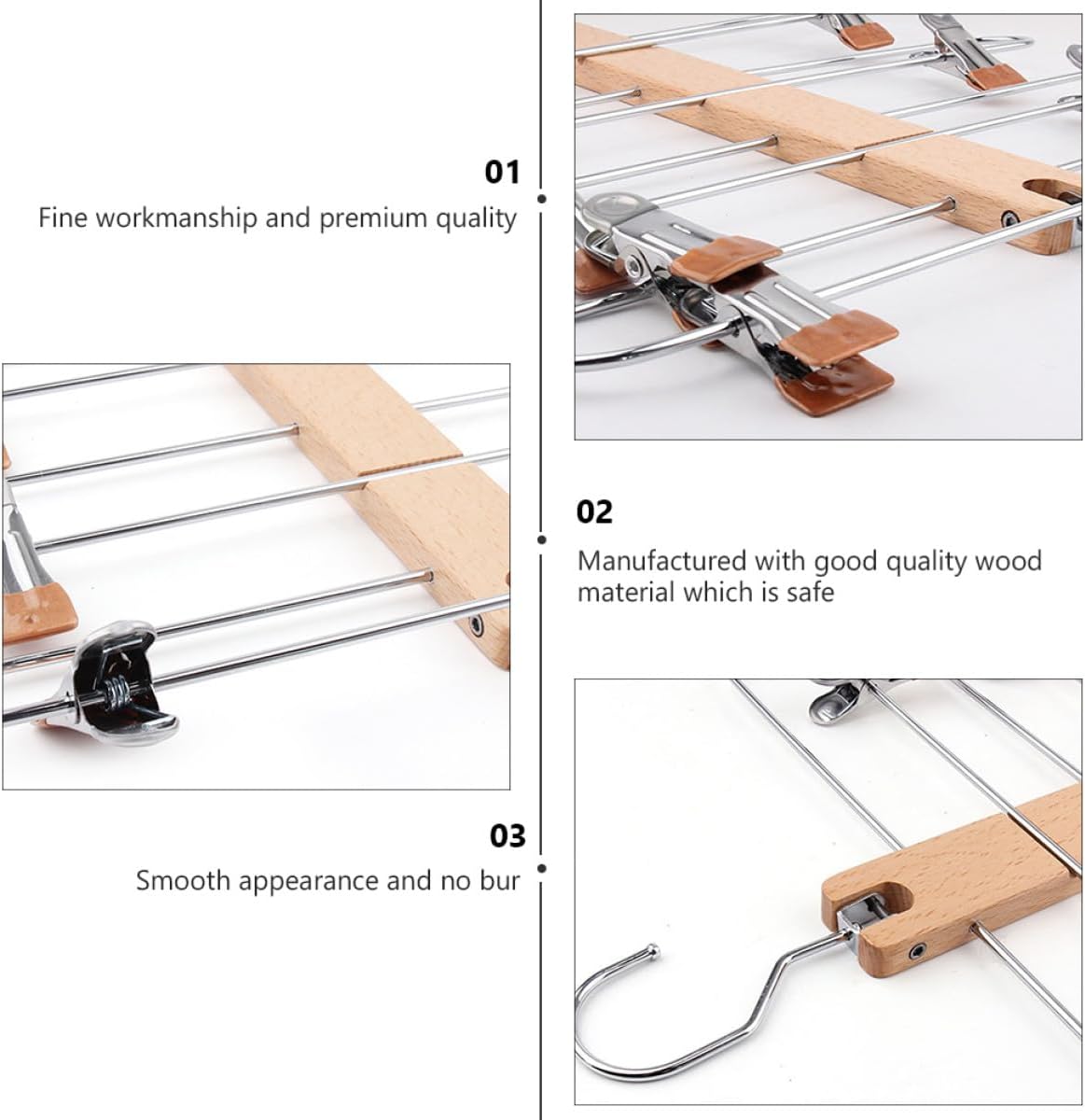 Solid Wood Skirt Hanger with Clips, Multi-Layer Expandable Folding Pants Hanger, Multifunctional Closet Organizer for Skirts and Trousers, Space-Saving Clothes Rack for Home