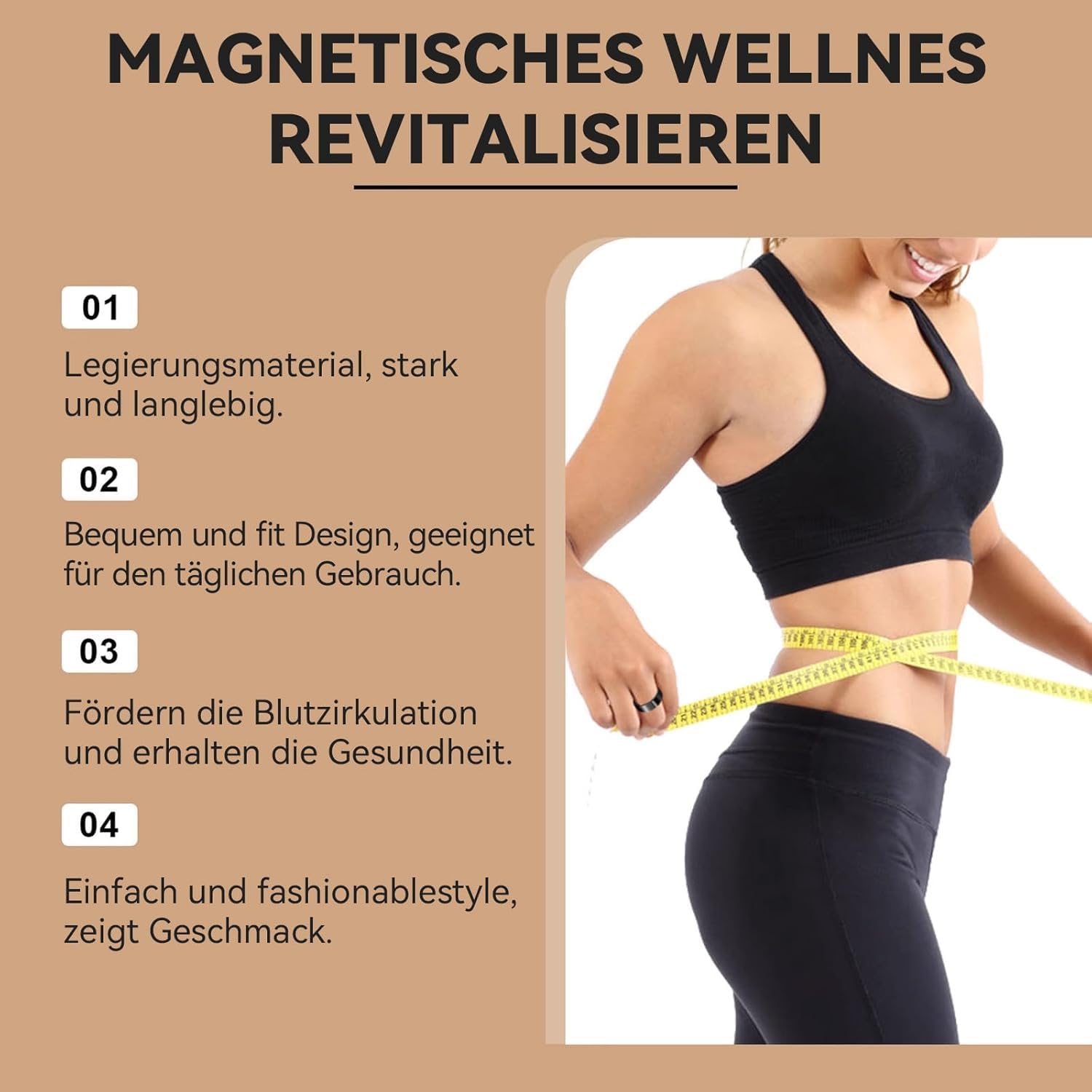 Neovolta VitalRing Bague Thérapeutiques Magnétiques Anti Stress Femme - Réduit Le Stress Et L'anxiété Améliore La Qualité Du Sommeil (Or)
