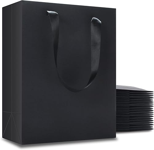 YACEYACE - Bolsas de regalo negras a granel 20 unidades 8 x 425 x 105 pulgadas bolsas de regalo medianas con asas de cinta bolsas de regalo de papel
