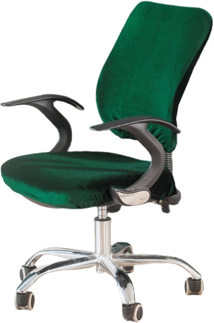 Velvet Office Computer Chair Cover Split Protective Office Chair Cover Stretchable Universal Protector Rotating Chair Seat Cover -Green