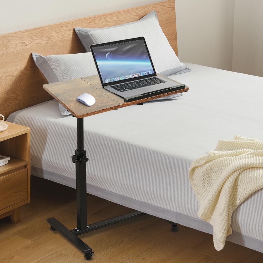 SDdPulse Braun - Escritorio móvil para computadora con 4 ruedas de altura ajustable, para el hogar, oficina, escuela, 61 x 44 x 65/95 cm, color negro, versátil y portátil, 60 x 34,5 x 58/90 cm