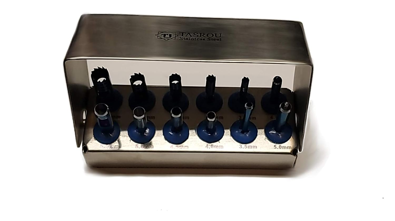 Dental Implant Trephine Drills Kit 12 Pcs Titanium Coated & Bur Holder "Tasrou"