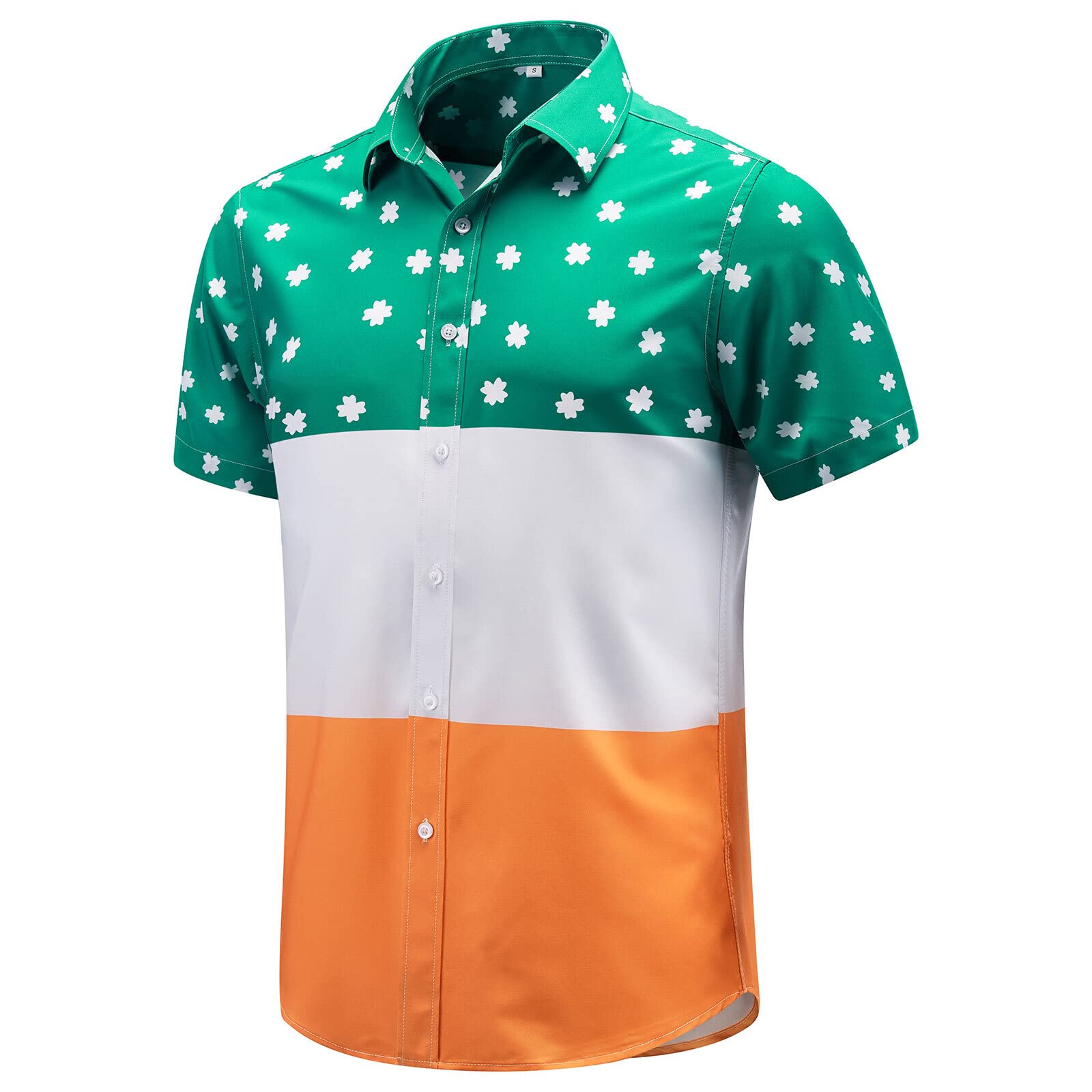 ENVMENST Mens St.Patrick's Day Shirt Irish Clover Printed Casual Short Sleeve Hawaiian Button Up Shirts