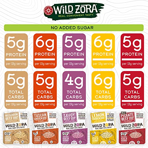 Wild Zora Instant Keto-Friendly Soups 5-Pack Variety, Broth Made With Grass-Fed Beef, Free-Range Chicken thumb #4