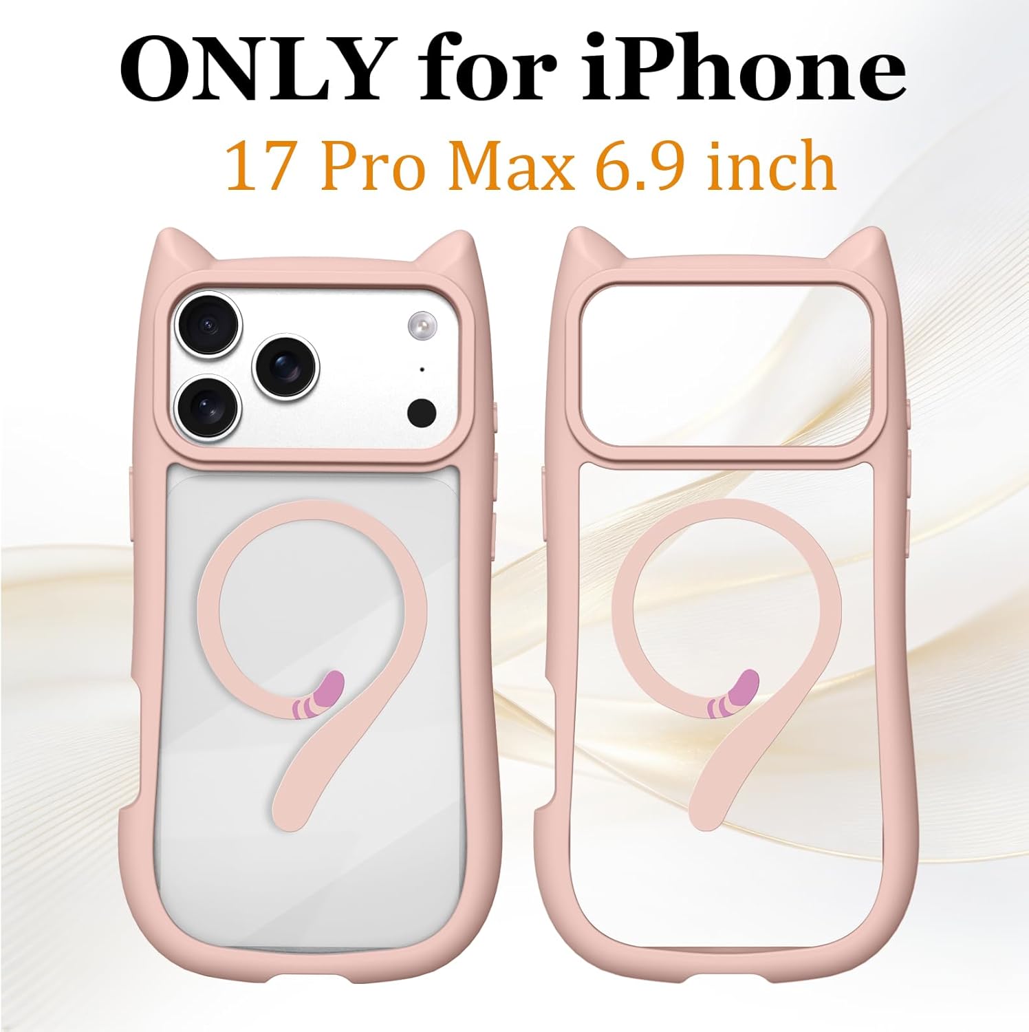 Cute Cat Case for iPhone 17 Pro Max, Compatible with MagSafe, 3D Cat Ear Design with Tail, Soft Bumper and Hard PC Back, Anti-Scratch Shockproof Animal Phone Cover for Women Girls, Pink