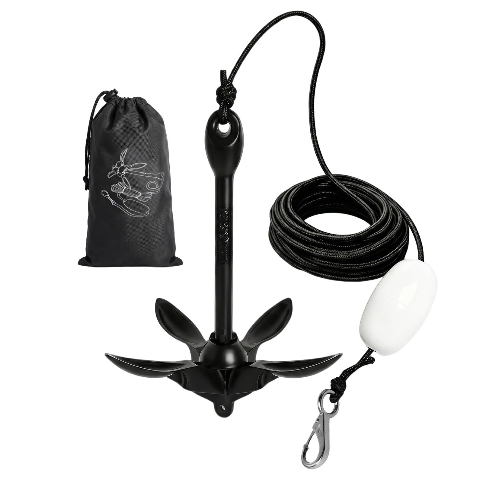 Faltklappanker für Kajak Boot, Klappanker mit Ankerleine, Karabiner Boje, Bootsanker Set mit Aufbewahrungstasche Ideal für SUP, Schlauchboot, Jetski & Kanu Zubehör