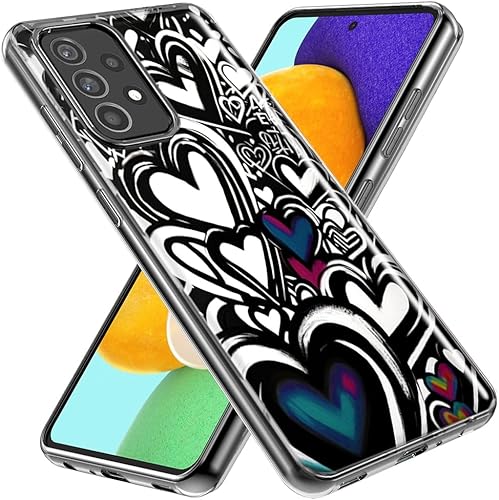 Miniatura 2 de Mundaze - Case for Samsung Galaxy A32 Slim Hybrid Shockproof Hard Shell Soft TPU Heavy Duty Protective Phone Cover - Black White Hearts Love Graffiti