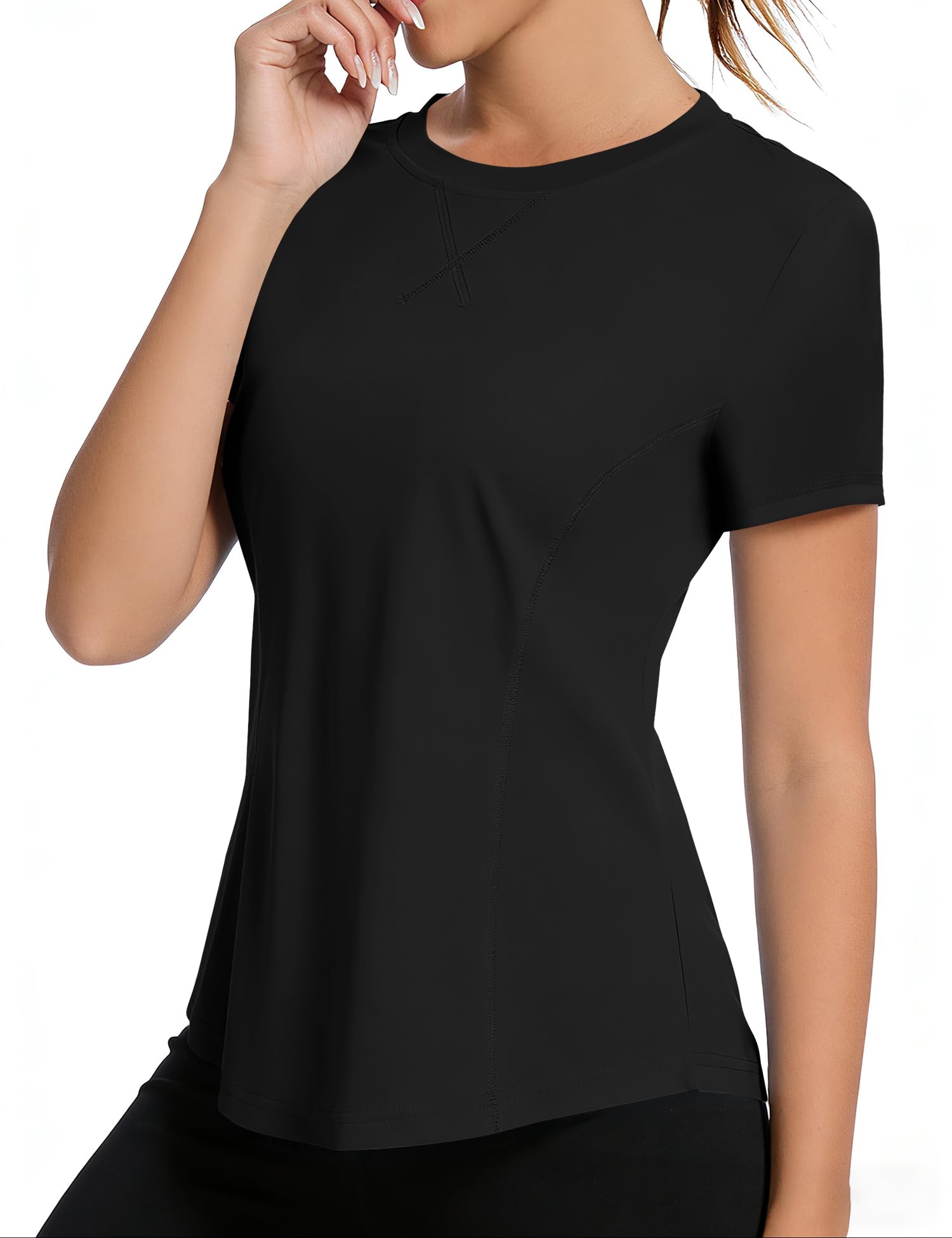 iWoo Sport-Shirt für Damen, kurzärmelig UPF 50+, leicht, atmungsaktiv, schnell trocknend, Outdoor Sportshirt, lockere Passform, Sportoberteil