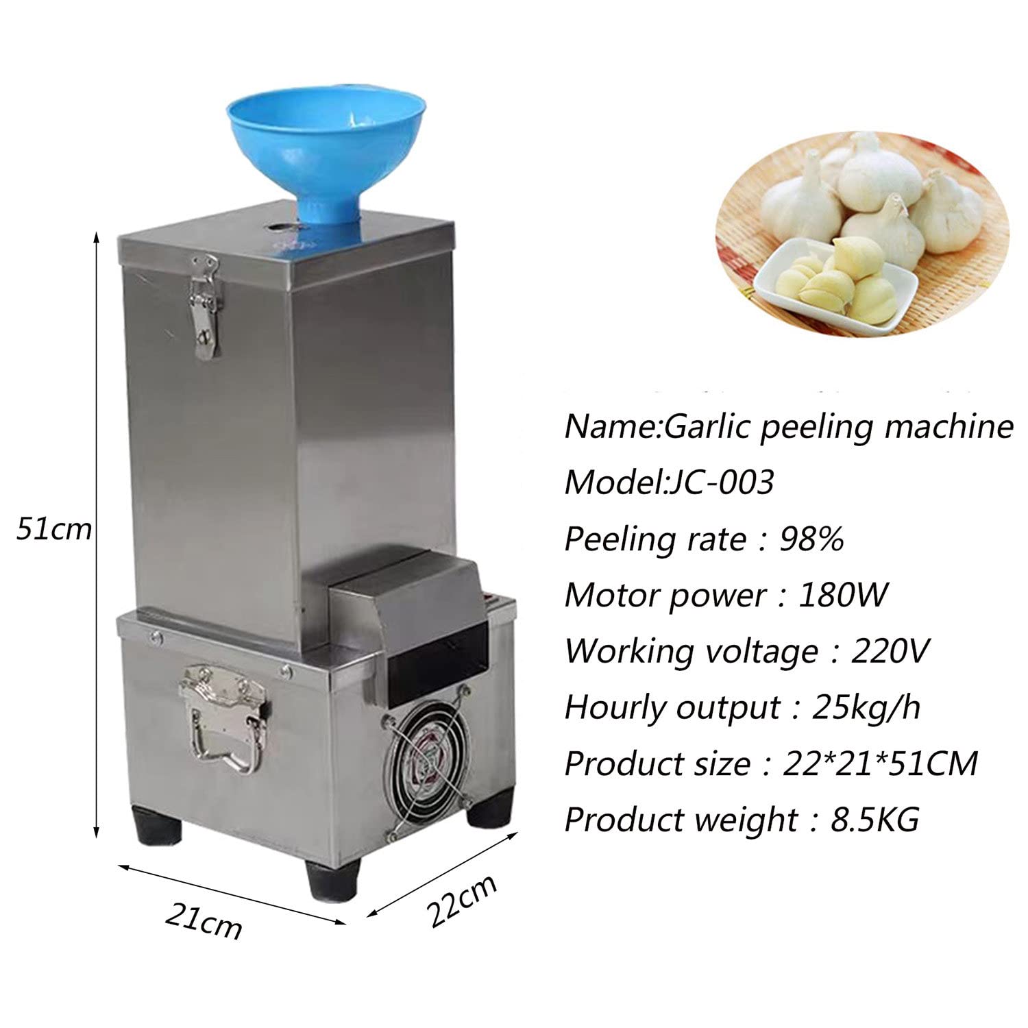 Elektryczna maszyna do obierania czosnku Skrobaczka do czosnku 180 W ze zbiornikiem 25 kg/h Automatyczna obieraczka do czosnku ze stali nierdzewnej Separator czosnku do komercyjnego użytku domowego