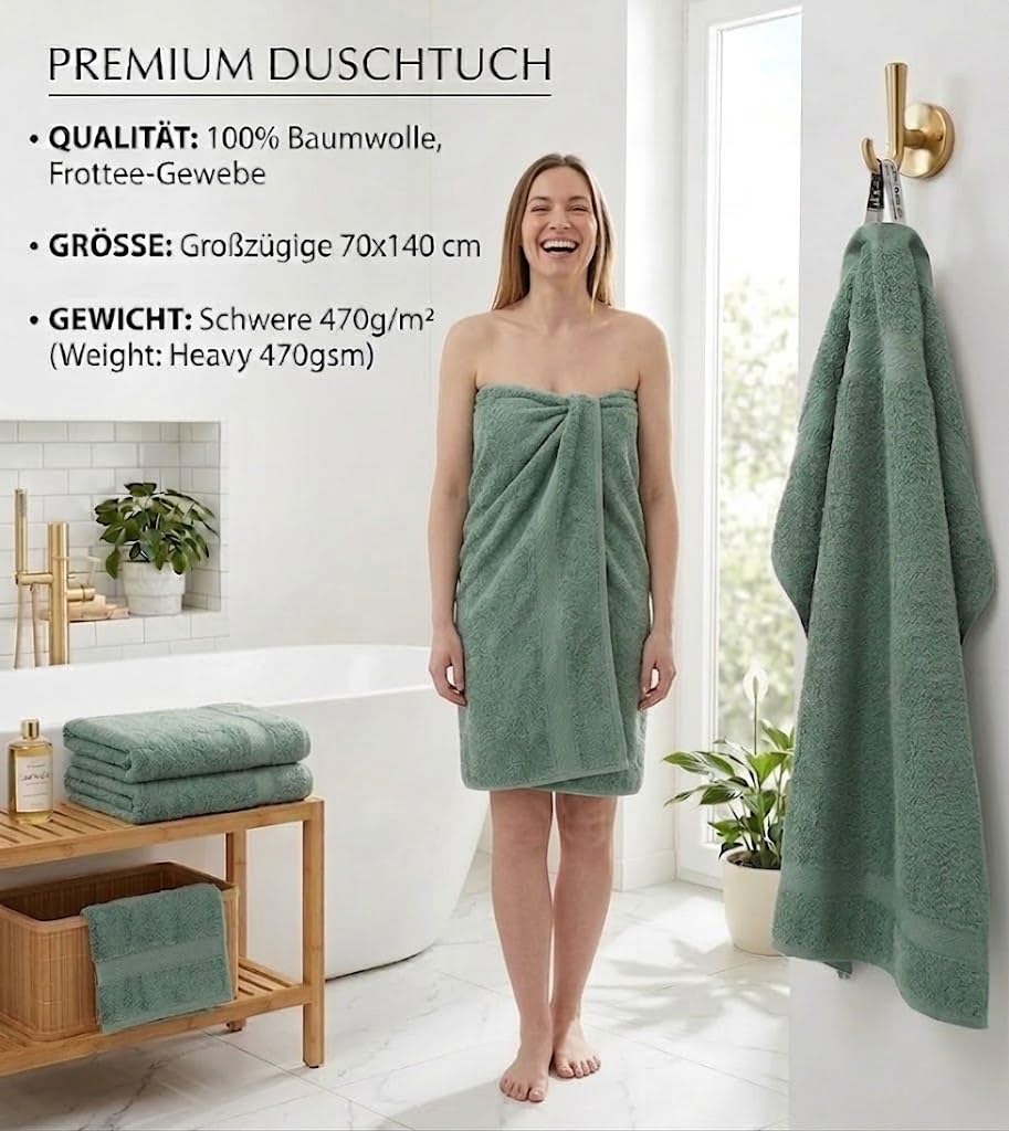Betz 2 Stück Duschtücher Premium – großes Frottee Duschtuch 70x140 cm aus 100% Baumwolle – saugstark & weich – hochwertiges, pflegeleichtes Handtuch für Damen & Herren Farbe tannengrün