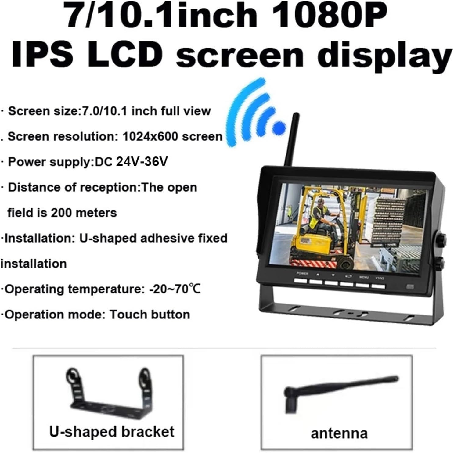 Wireless Forklift Camera Monitor System Waterproof IP69 720P Powerful Magnetic Camera Forklift Camera Safety Forklift for Truck(7 inch display 2CAM)