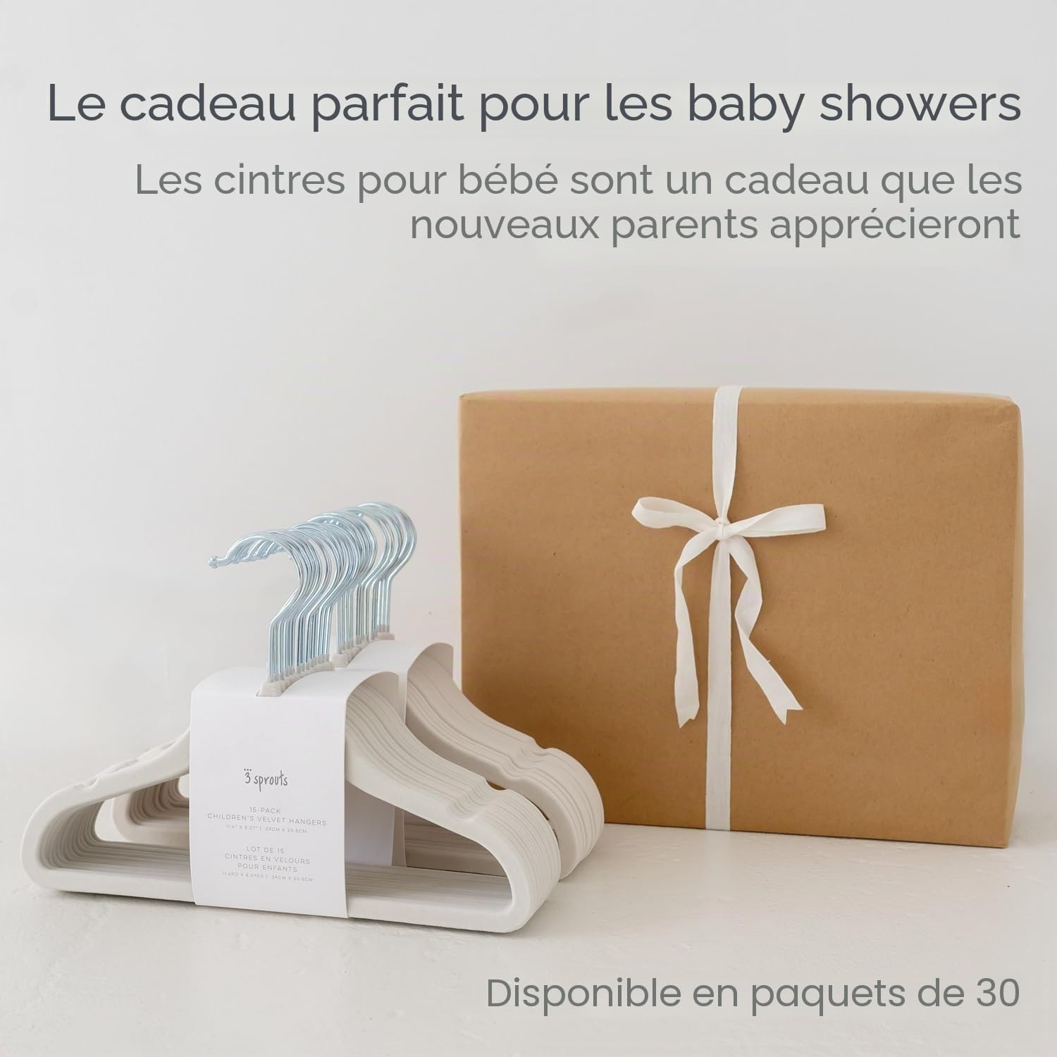 3 Sprouts Cintres en Velours pour Bébés et Enfants - Cintres Enfant/Bébé Antidérapants et Doux - Idéal pour Vêtements Bébé - Cintre Enfant Robuste - Lot de 30 - Crème