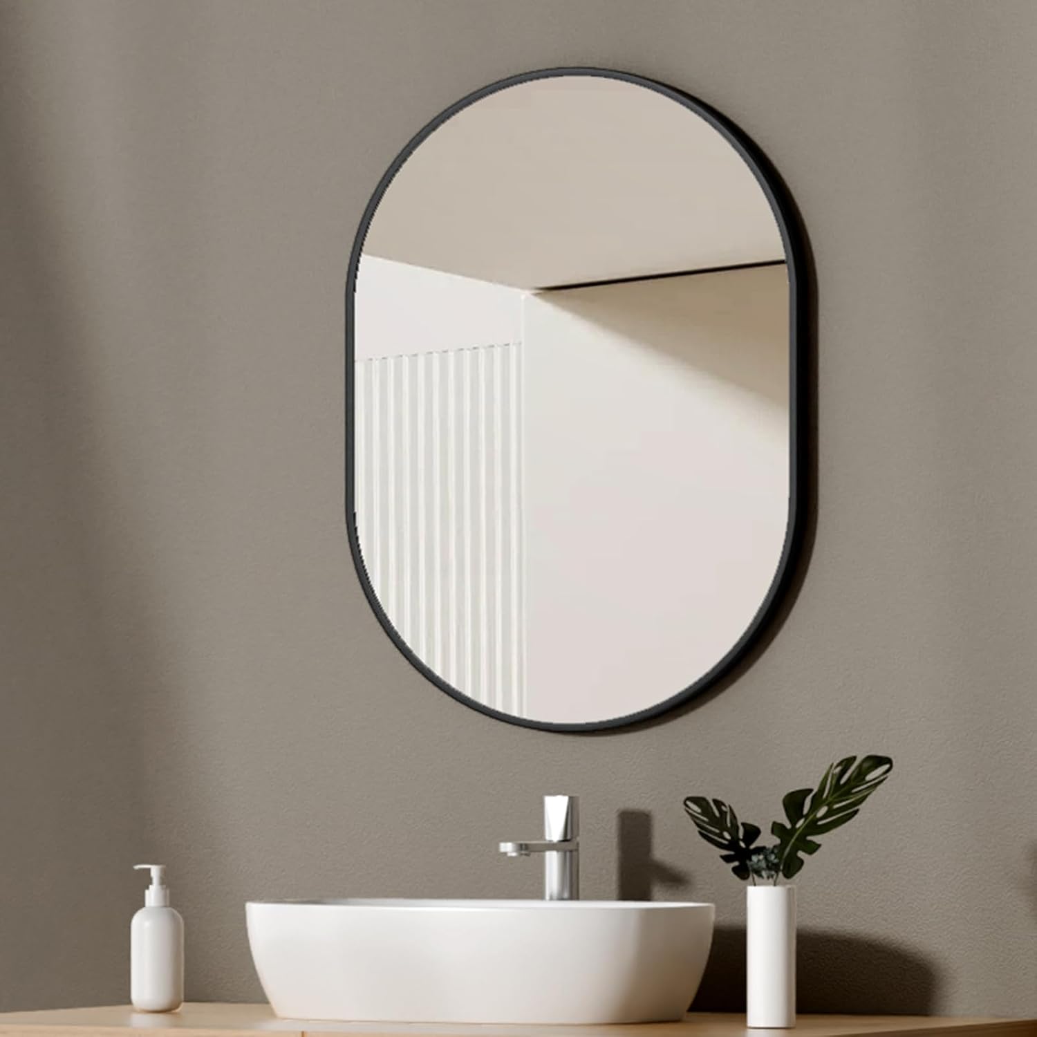 EMKE Oval Black Mirror 60 x 80 cm Oval Wall Mirror with Black Frame