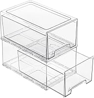 Vista 1 de 2 Pack Stackable Storage Drawers, Plastic Clear Organizer Bins with Handles for Undersink, Kitchen Cabinet, Fridge, Closet, Pantry, Office, Bathroom