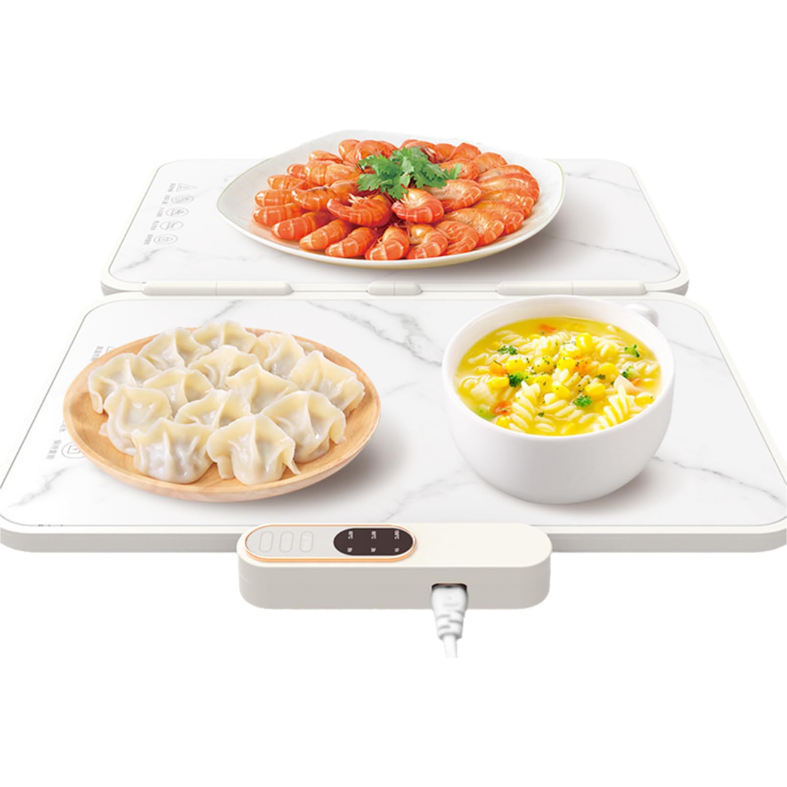Plateau chauffant électrique, pliable, pour garder les aliments au chaud avec 3 températures d'isolation thermique efficace de 130 ℃, verre trempé de 3 mm, facile à nettoyer pour les réunions de