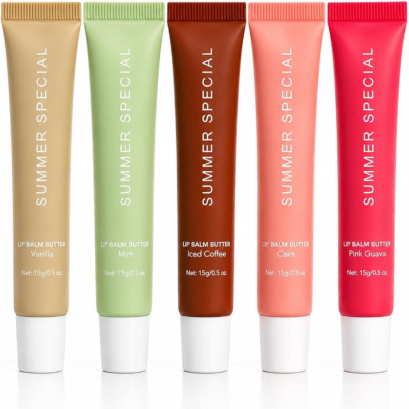 Bálsamo labial com brilho MoJinYuPm, 5 unidades, fragrâncias variadas
