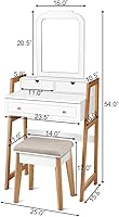 Vista 7 de CHARMAID Escritorio pequeño con espejo, escritorio de maquillaje blanco con 3 cajones, alturas ajustables, tocador compacto para dormitorio