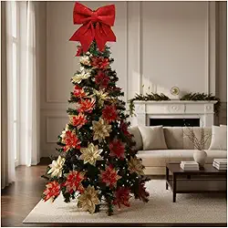 Árvore De Natal Decorada 1,50m 300 Galhos Flor Laço Luxuosa Pinheiro Verde Ártificial Cedros Enfeites Decoração Festa Bola Natalino Flores Pendurar Ornamentos
