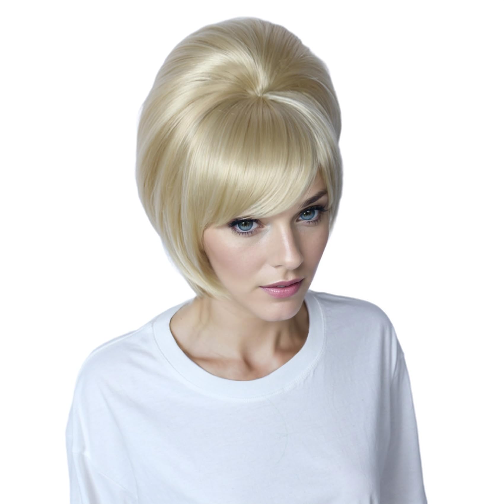 Linfairy Peluca corta de colmena de los años 60 perfecta para fiestas de Halloween cosplay y pelucas abullonadas (Blonde)