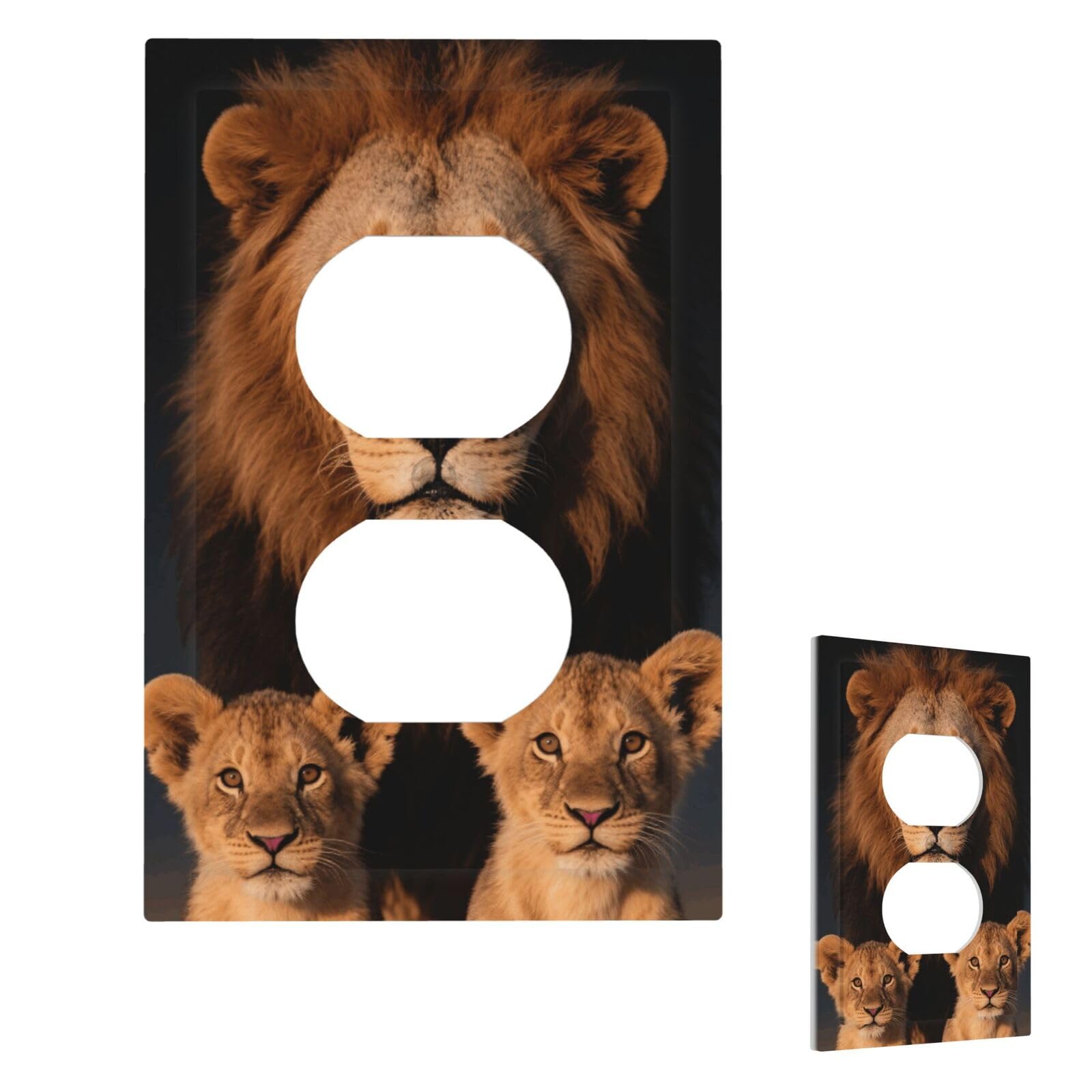 Lion Family With Cubs Wall Plate Cover Modern Decorative 1 Gang Light Switch Cover Unbreakable Receptacle Outlet Covers For Living Room Bedroom Home Decor Duplex