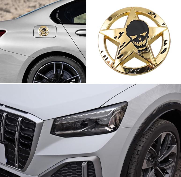 Image of Star Skull Emblem for Car Windows, Trucks, Hood, Laptops Car Decoration (Gold)